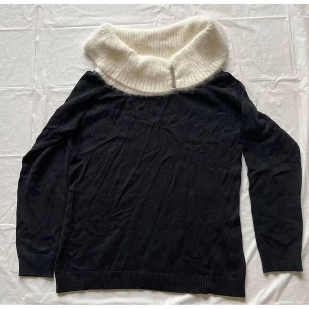 Berek Black & White Cowl Neck Sweater Contrast Color Block Knit Top‎ Size M